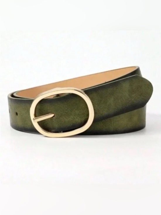Accessories - Italian Luxury Olive Green Vegan Leather Belt Gold Oval Buckle NWOT Size 39”
